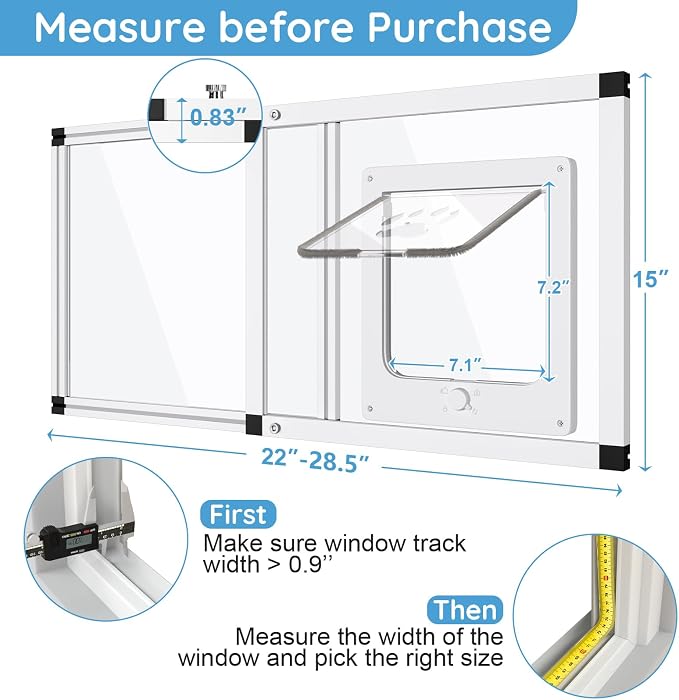Sliding Cat Door for Window, Fits 22"-28.5" Width Window, 2-Min Install | - Image 4
