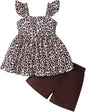 Toddler Baby Girls Summer Clothes Outfits Ruffled Sleeve Dinosaur Shirt Leopard by Popshion