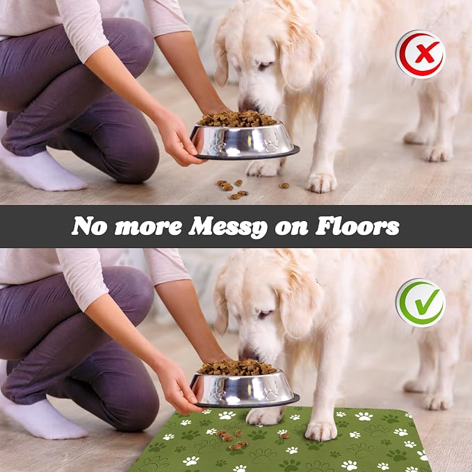 Dog Food Mat, Absorbent Water Bowl Mats Cat Pet Feeding Placemats Dark Green 17 - Image 5