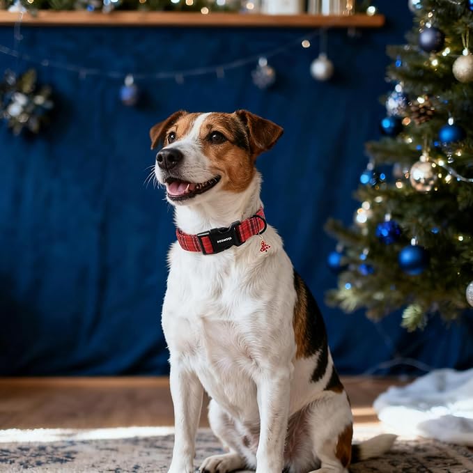 DOGWONG Christmas Plaid Dog Collar, Cute Adjustable Red Collar - Image 5
