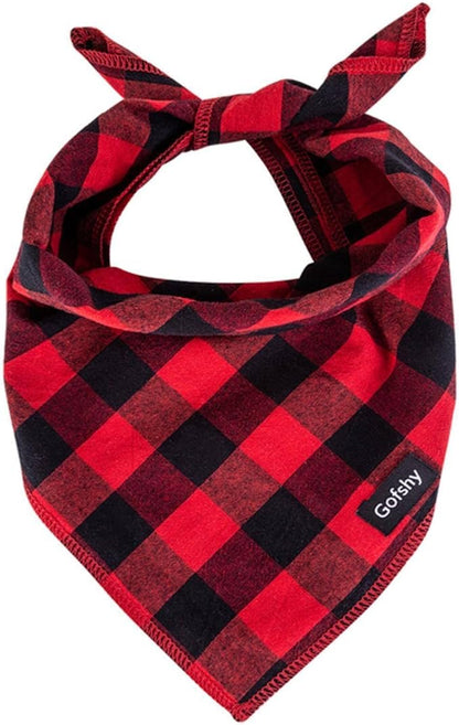Christmas Dog Bandana Small-Red Black Dog Scarf Buffalo Plaid Printing by Gofshy