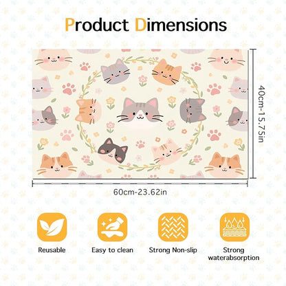 Cat Feeding Mat 24x16 inch Floral Ring Kitten Print Pet Bowl Placemat Non Slip - Image 6