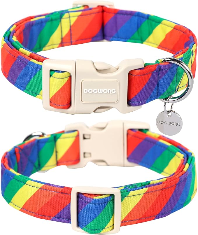 DOGWONG Cotton Dog Collar, Rainbow Dog Collar Durable Soft Natural Fabric Pet - Image 2