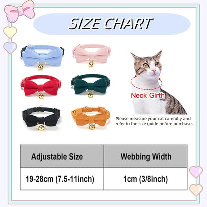 Soft Corduroy Cat Collar with Bell and Bowtie, Safety Breakaway Clasp, - Image 7