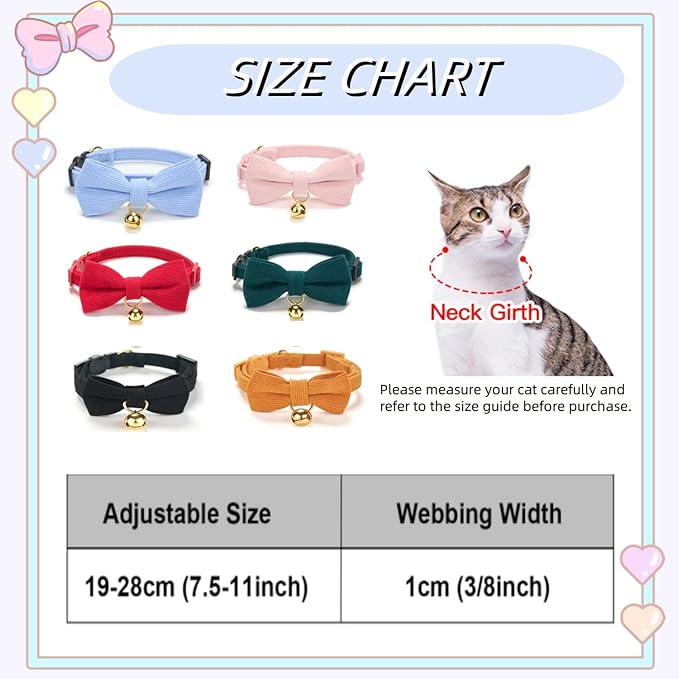 Soft Corduroy Cat Collar with Bell and Bowtie, Safety Breakaway Clasp, - Image 7