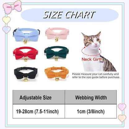Soft Corduroy Cat Collar with Bell and Bowtie, Safety Breakaway Clasp, - Image 6