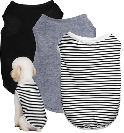 3 Pcs Cat Shirts Solid Color Dog Clothes Summer Sleeveless Stripe Pet T Shirts by choyaxo
