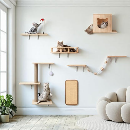 Cat Wall Shelves, Solid Wooden Wall-Mounted Cat Furniture, Steps and Scratcher by %E2%80%8B%E2%80%8BPawCozy%E2%80%8B%E2%80%8B