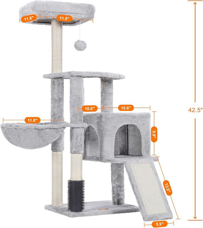 Heybly Cat Tree with Cat Self Groomer Brush, Cat Tower Condo - Image 3