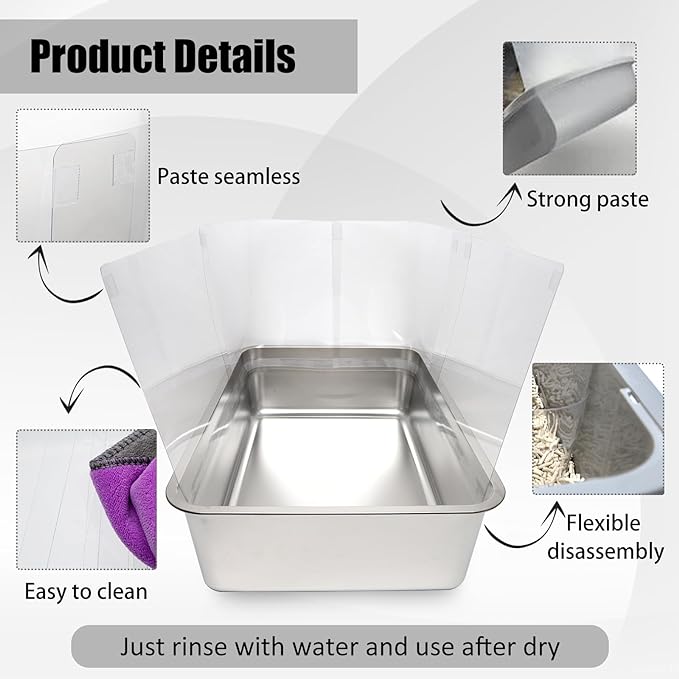 6PCS Cat Litter Box Pee Shields, Transparent Easy Clean Splash Guard - Image 3