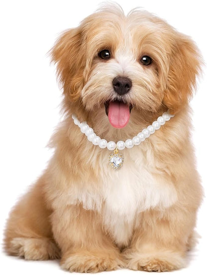 2pcs Cat Pearl Collar with Heart Pendant, Cute Pearl Pet Necklace in Small - Image 6