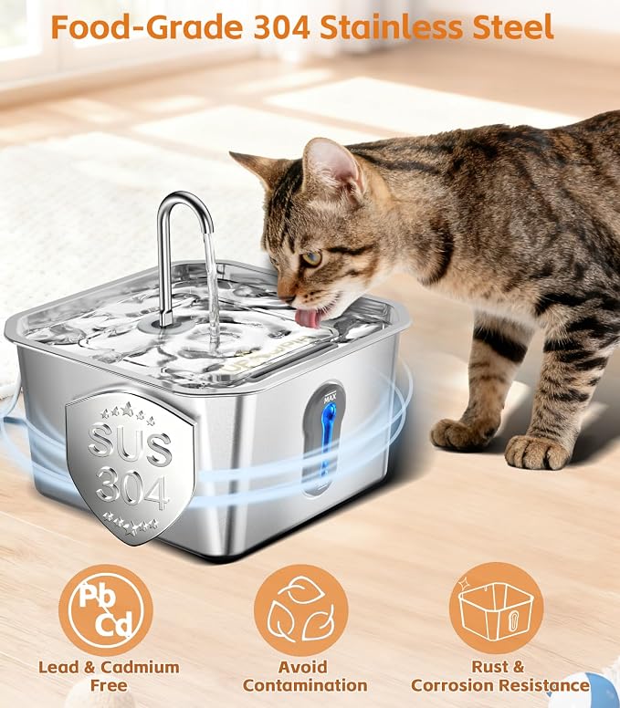 4L/135oz Large Cat Water Fountain Stainless Steel - Image 3