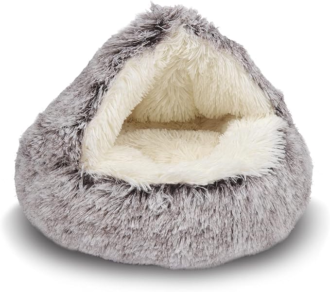 ShinHye Cat Bed Round Plush Fluffy Hooded Cat Bed Cave, Cozy by ShinHye
