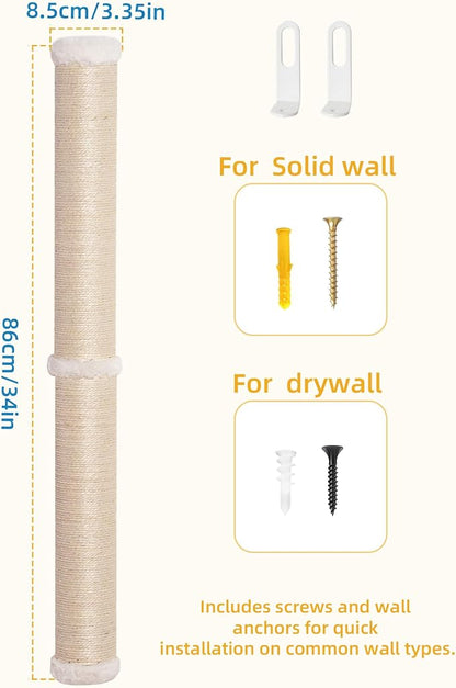68" Cat Wall Scratcher, 2-Pcs of 34inch Tall Sisal Scratching Posts, Wall - Image 8