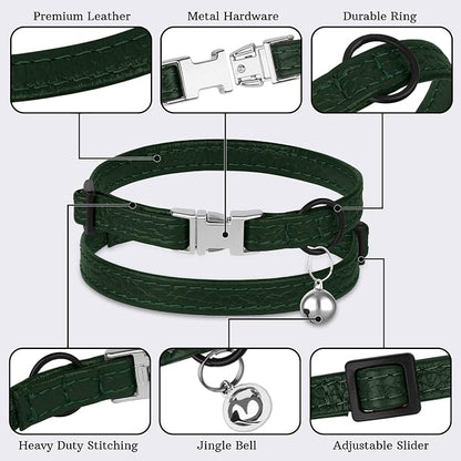 Leather Cat Collar with Buckle and Removable Bell - Image 5