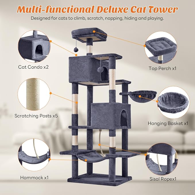 Sweetcrispy 66 Inch Cat Tree Tower, Pet Condo - Image 3