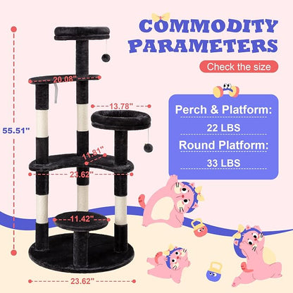 Allewie 55.5 in Cat Tree for Indoor Kitties/Soft Plush Perches/Multi-Level Cat - Image 7