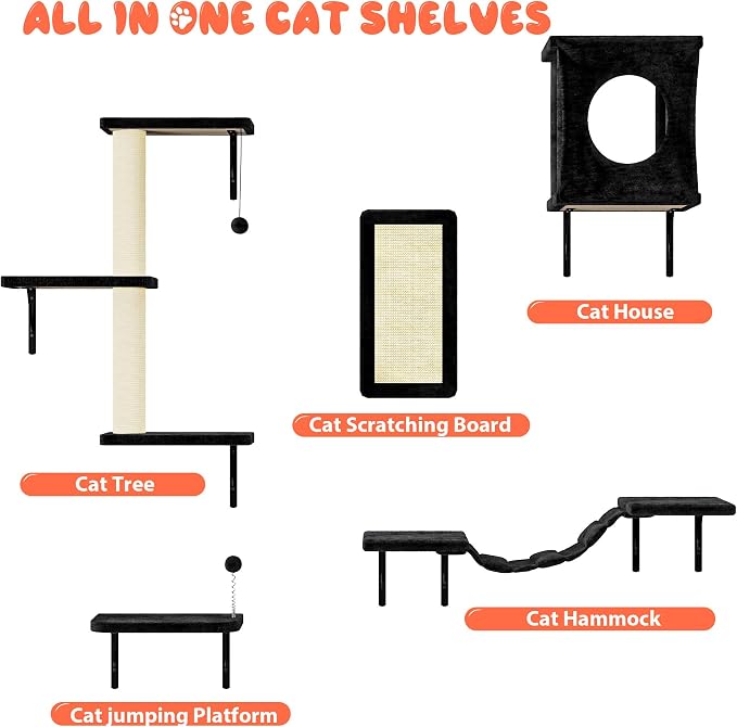 NUNU LAB Cat Wall Shelves Set, Bridge Ladder, Scratching Post, Indoor Cat - Image 5