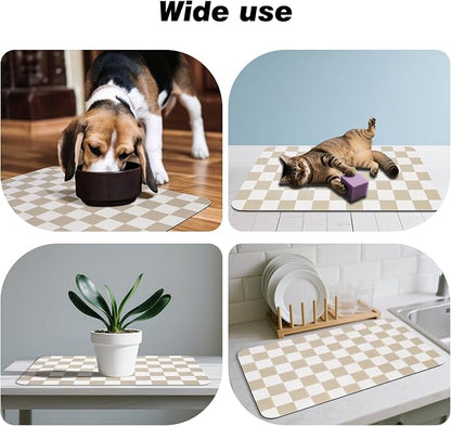 Checkered Dog Food Mat, Absorbent Leak-Proof Pet Feeding Mat, Quick Dry Cat - Image 7