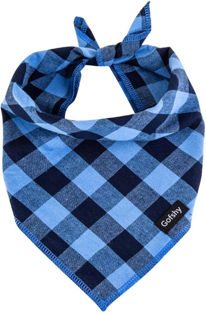 Boy Dog Bandana XLarge-Blue Black Dog Scarf Buffalo Plaid Printing Adjustable by Gofshy