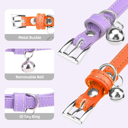 PUPTECK 2 PCS Soft Genuine Leather Cat Kitten Collar - Image 3