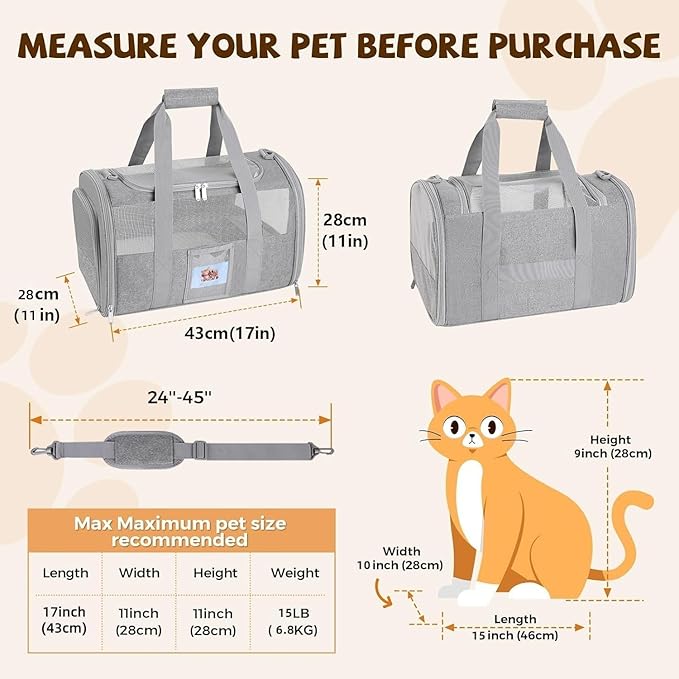 Soft Cat Carrier for Pets Up to 15 lbs, TSA Approved for Airline in-Cabin - Image 3