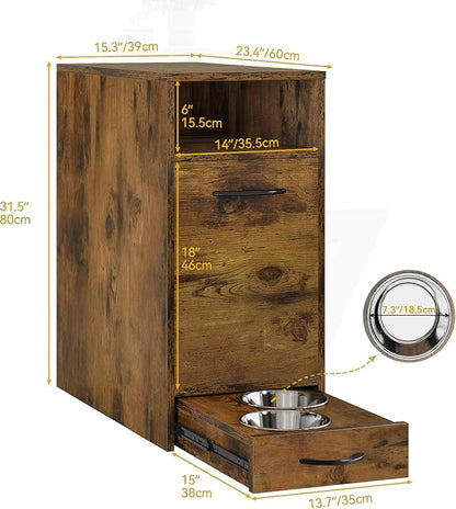 DWVO Dog Feeding Station with Storage, Dog Food Cabinet with 2 Feeder Bowls - Image 3