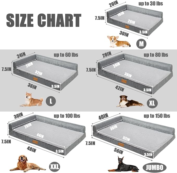 Patas Lague Orthopedic Dog Bed Medium Size Dog 30''X20'', Waterproof L Bolster - Image 5