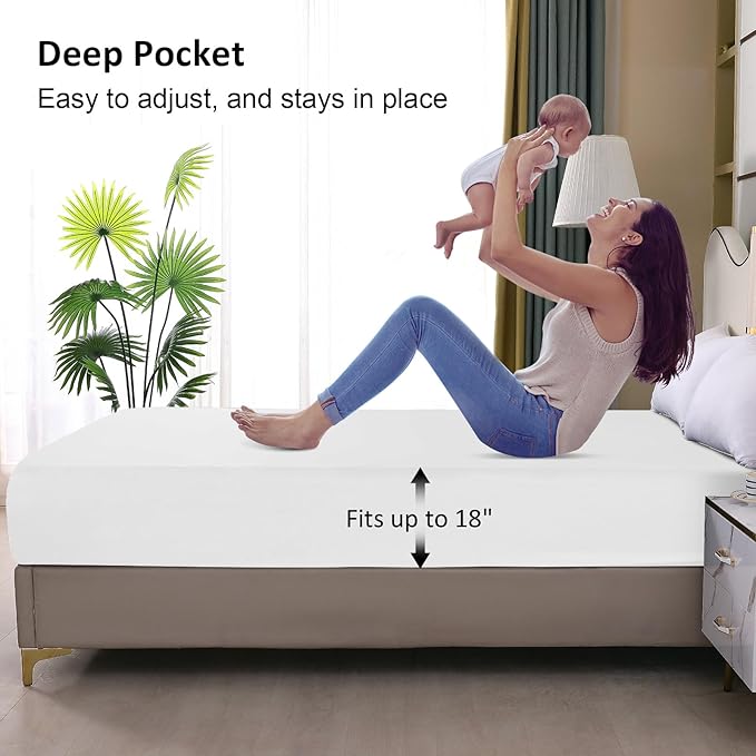 Waterproof Mattress Protector Full, Fitted Sheet Style Breathable Mattress Cover - Image 5