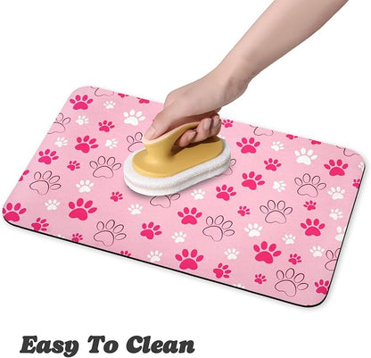 Dog Food Mat, Absorbent Water Bowl Mats Cat Pet Feeding Placemats Pink 24 * 32 - Image 4