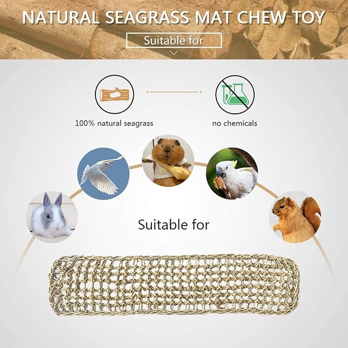 2Pcs Bird Seagrass Mat 20.5×8'' Natural Grass Woven Net Hammock Hanging on Cage - Image 7