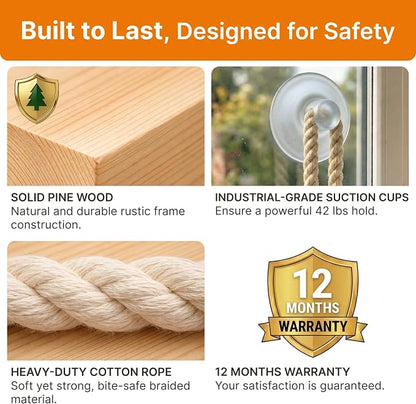 Large Cat Window Perch with Industrial-Grade Suction Cups – Solid Pine Wood - Image 4