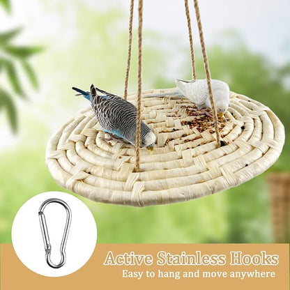 FlidRunest Bird Swing Hammock Bed, Natural Corn Woven Parrot Hammock Swing Mat - Image 4