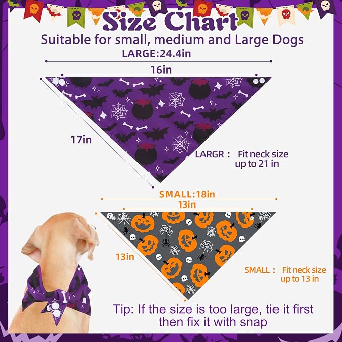PAWCHIE Halloween Bandanas 4 Pack, Reversible Pumpkin Dog Scarf Bibs, Dog - Image 2