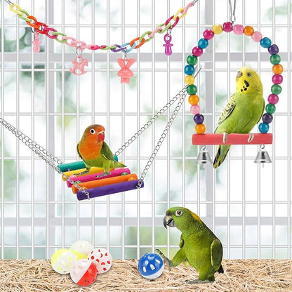 Swing Hanging Standing Chewing Toy Hammock Climbing Ladder, Cage Colorful Toys - Image 5