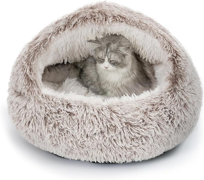 CATISM Plush Hooded Cat Bed, Calming Nest, Self-Warming Cave, Cozy Pod by Petsfriend