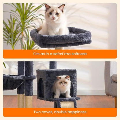 Heybly Cat Tree with Cat Self Groomer Brush, Cat Tower Condo - Image 4