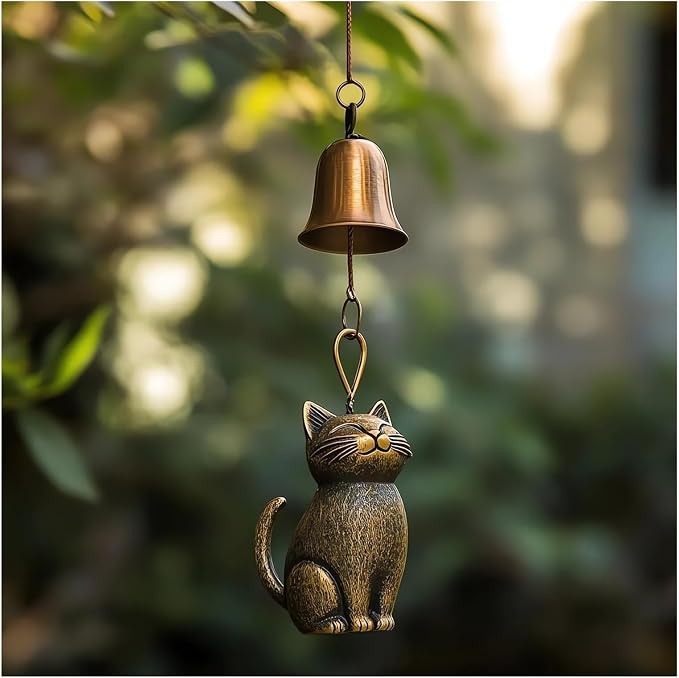 Cat Wind Chime 2025 New Unique Cat Garden Decor Outdoor Cat Statue Themed Gifts by GYLCTOM