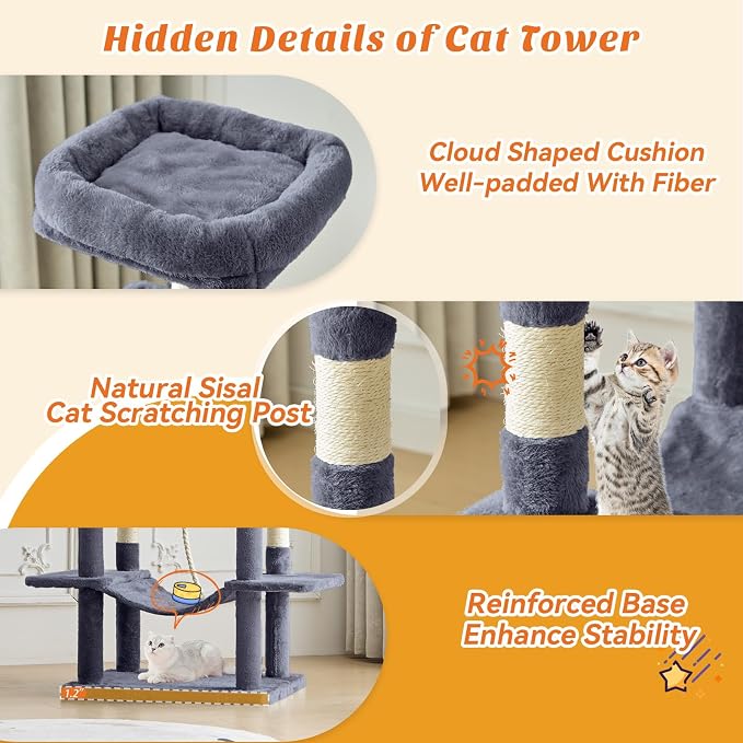 DUMOS Large 66 Inch Cat Tree Tower, Tall Multi Level Cat Climbing Tower - Image 3