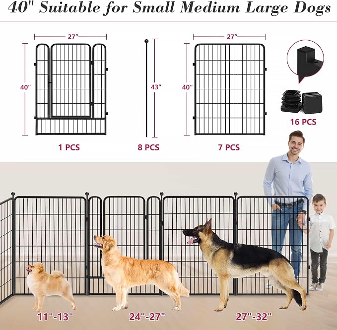 Dog Playpen, 40 inch 8 Panels Dog Fence Outdoor Heavy Duty Dog Pen - Image 6