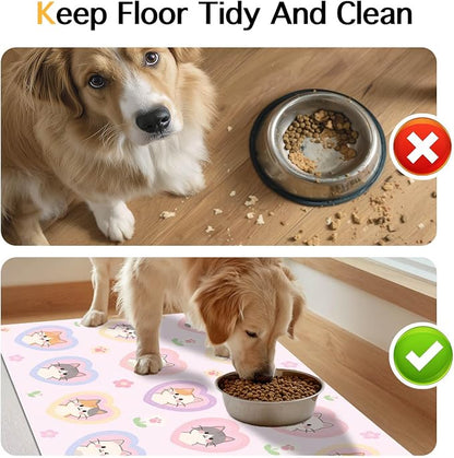 Cat Feedings Mats 20x12 inch Pink Heart Kitten Print Pet Bowl Placemat Non Slip - Image 8