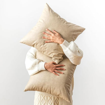 Pack of 2 Faux Leather Pillow Covers, Soft Rustic Farmhouse Neutral Vintage by GEGELICA