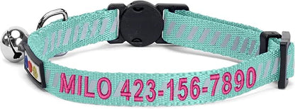Pawtitas Personalized Teal Reflective Cat Collar – Adjustable Custom Collar - Image 2