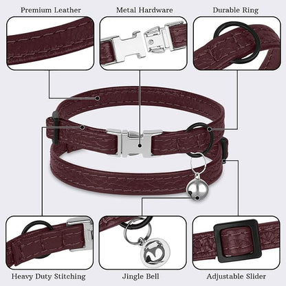 Leather Cat Collar with Buckle and Removable Bell - Image 5