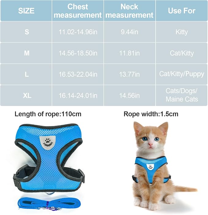 Shudyear Cat Harness and Leash, Adjustable Soft Mesh, Anti-Escape, Reflective - Image 2