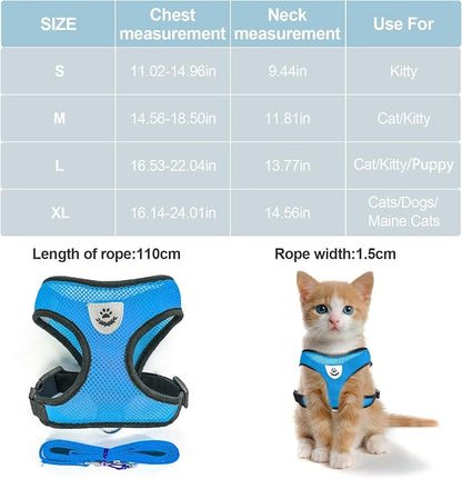 Shudyear Cat Harness and Leash, Adjustable Soft Mesh, Anti-Escape, Reflective - Image 2