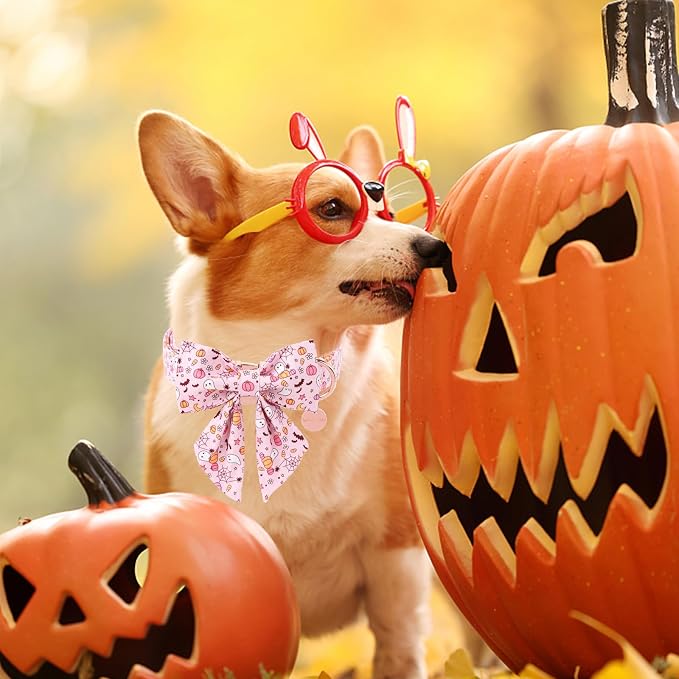 Halloween Dog Collar with Pink Floral Bowtie, Premium Cotton, Sturdy Metal - Image 5
