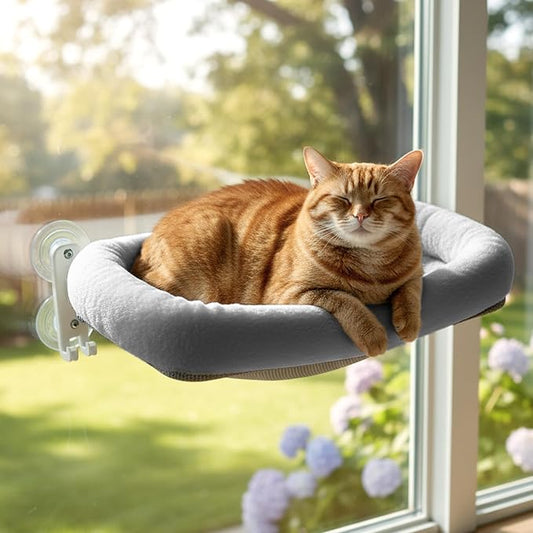 Cordless Cat Window Perch, Foldable Cat Window Hammock, 4 Strong Suction Cups by POMESEA