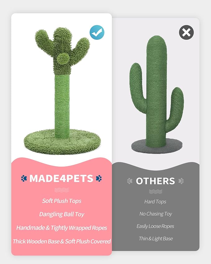 Made4Pets Cat Scratching Post, 25.6" Cactus Cat Scratcher Kitten Scratch Post - Image 7