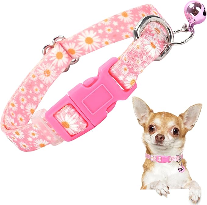 Pink Puppy Collar with Bell -Nylon Collar by ONEFOJOJO